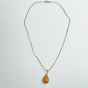 Polished Yellow Yolk Baltic Amber Necklace Pendant w/ Silver Chain